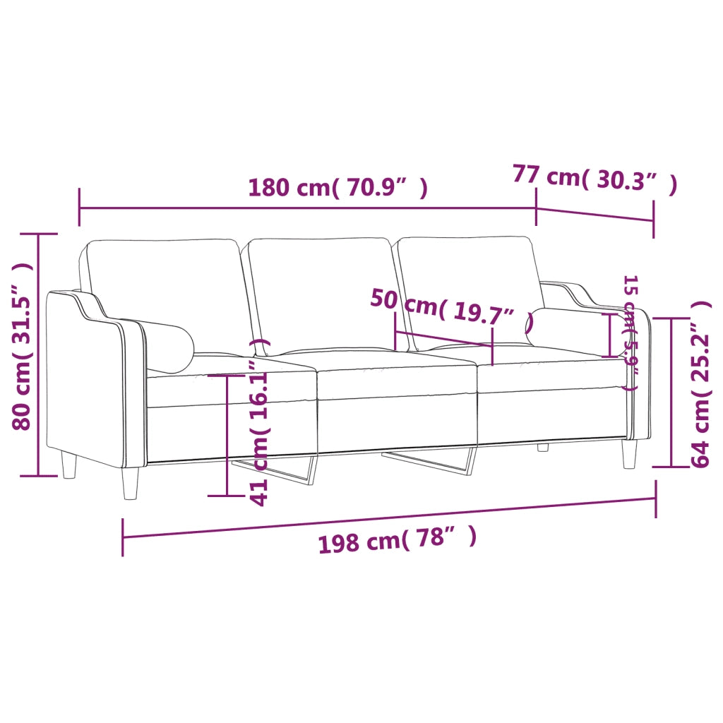 Divano a 3 Posti con Cuscini-Sofa 3 Posti con Cuscini Grigio Chiaro 180 cm in Tessuto 907235