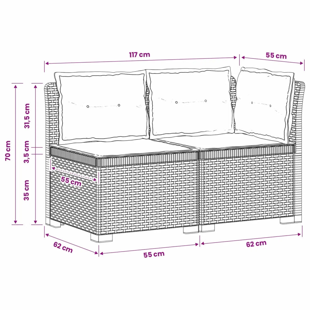 Divano da esterno-Divano da Giardino a 2 Posti con Cuscini Aspetto Rattan PP 308631
