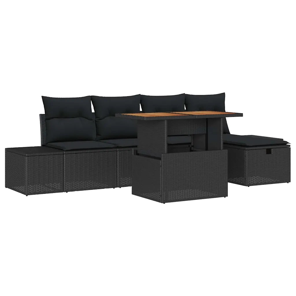 Set Divano da Giardino 6 pcs Nero polyrattan