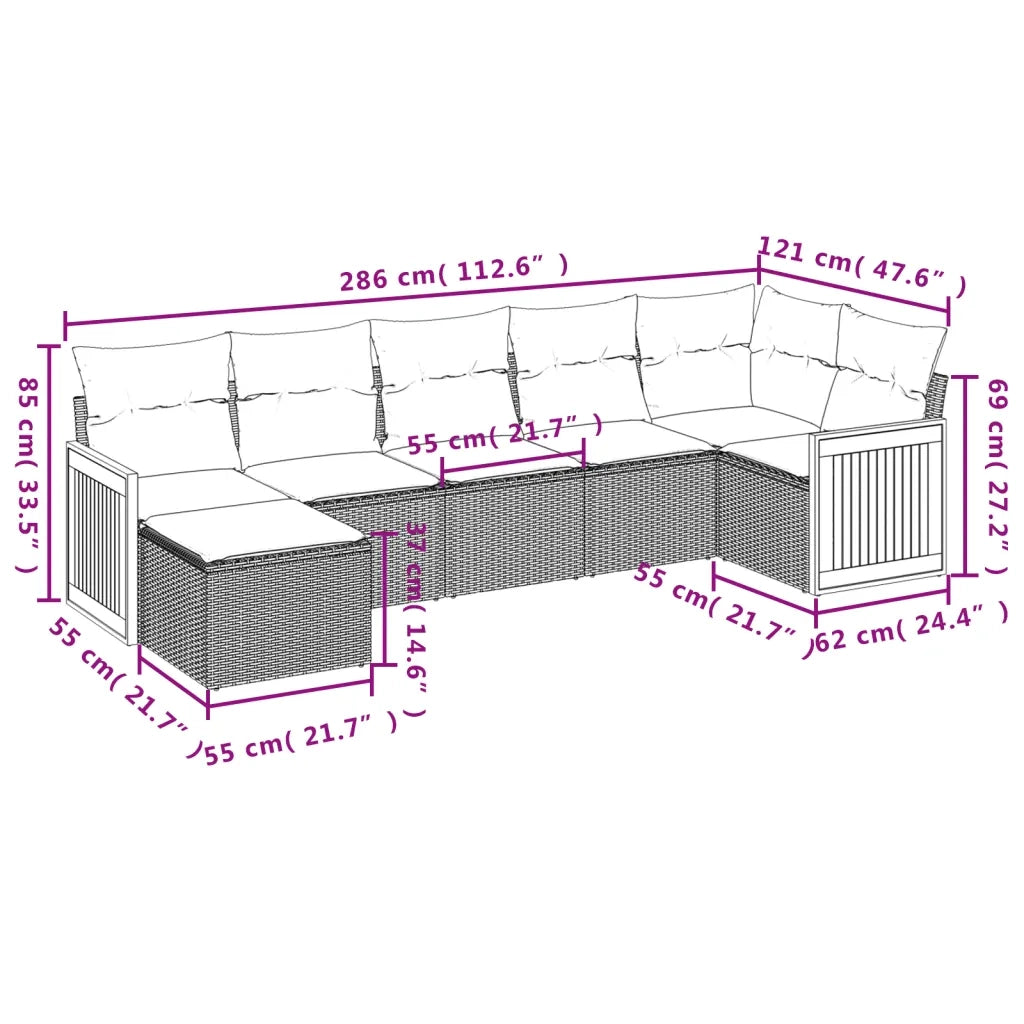 Set Divani da Giardino con Cuscini 7pz Nero Polyrattan 3227869