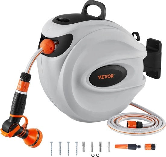 Tuinslang a rotazione automatica - Box per wandslangen - 35 Metri - Automatico - 180° di rotazione - 45,5 x 25 x 40,5 CM - Grigio/Nero