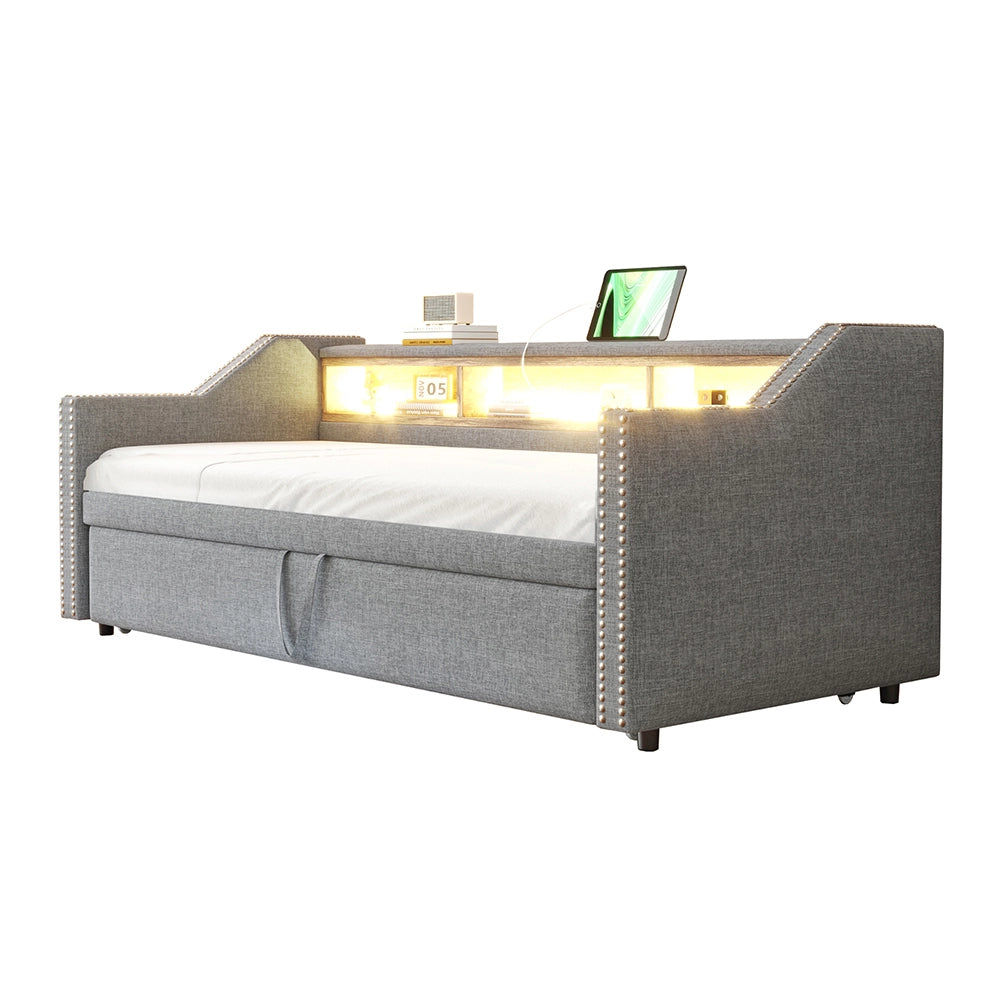 Divano letto - Xylo - 90/180x190 cm LED USB grigio chiaro