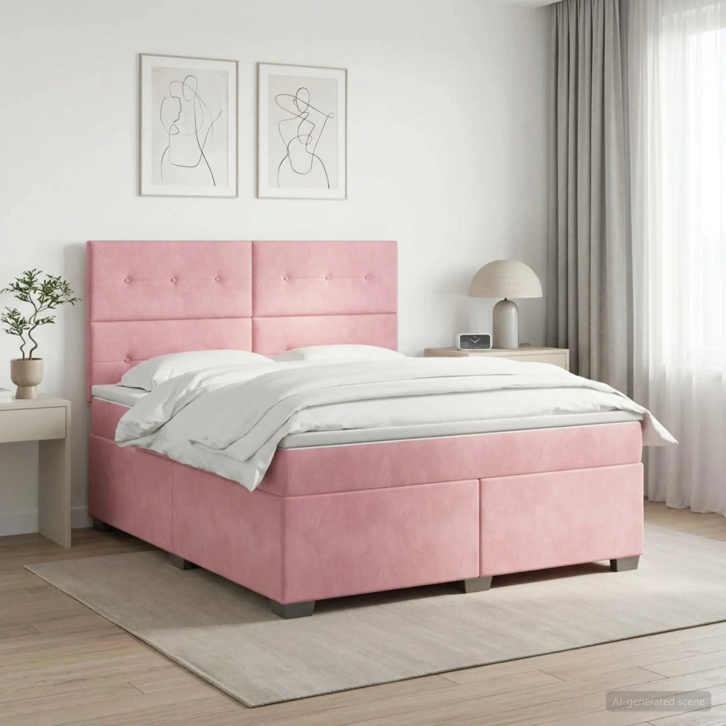 Letto box spring con materasso Rosa 140 x 200 cm Velluto 3453661