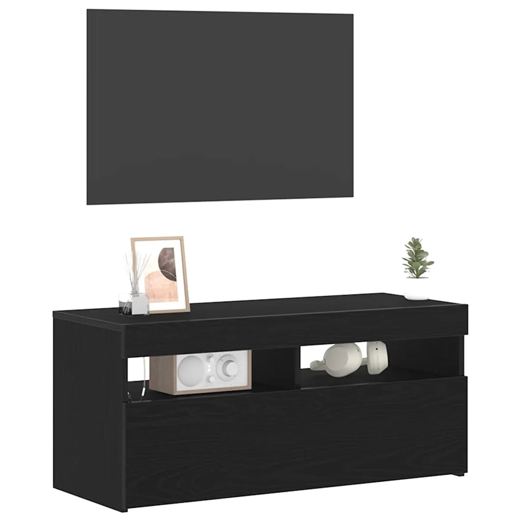 Mobile TV con LED Rovere Nero 90 x 35 x 40 cm Legno multistrato 862554