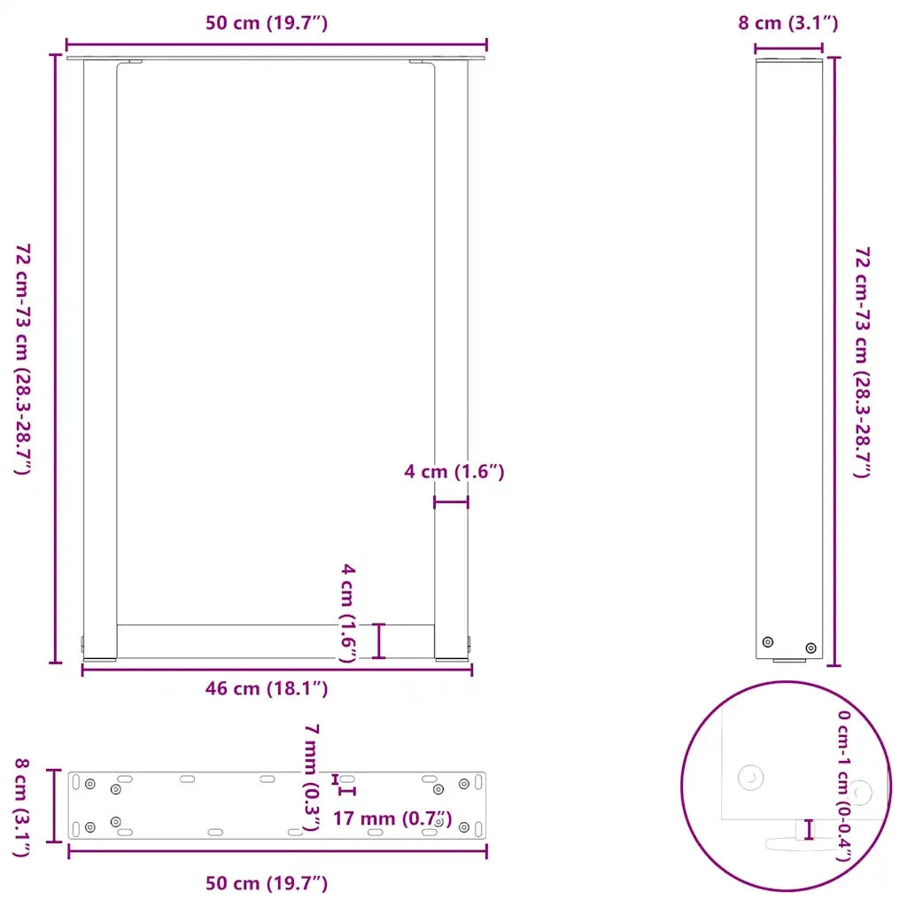 Gambe per tavolo da pranzo a forma di U 2 pz Antracite 50x(72-73) cm Acciaio 4013178