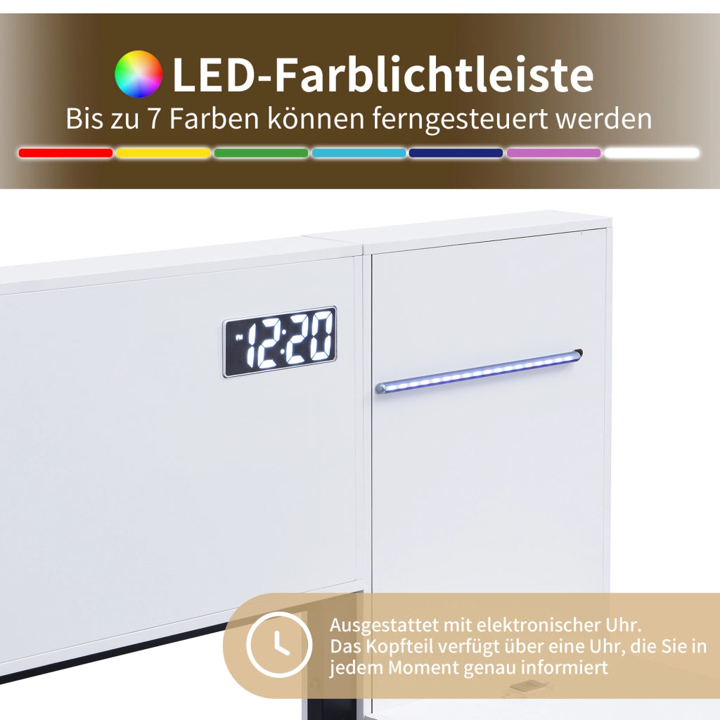 LETTO matrimoniale 160x200 cm MDF bianco con USB, Bluetooth e comodini