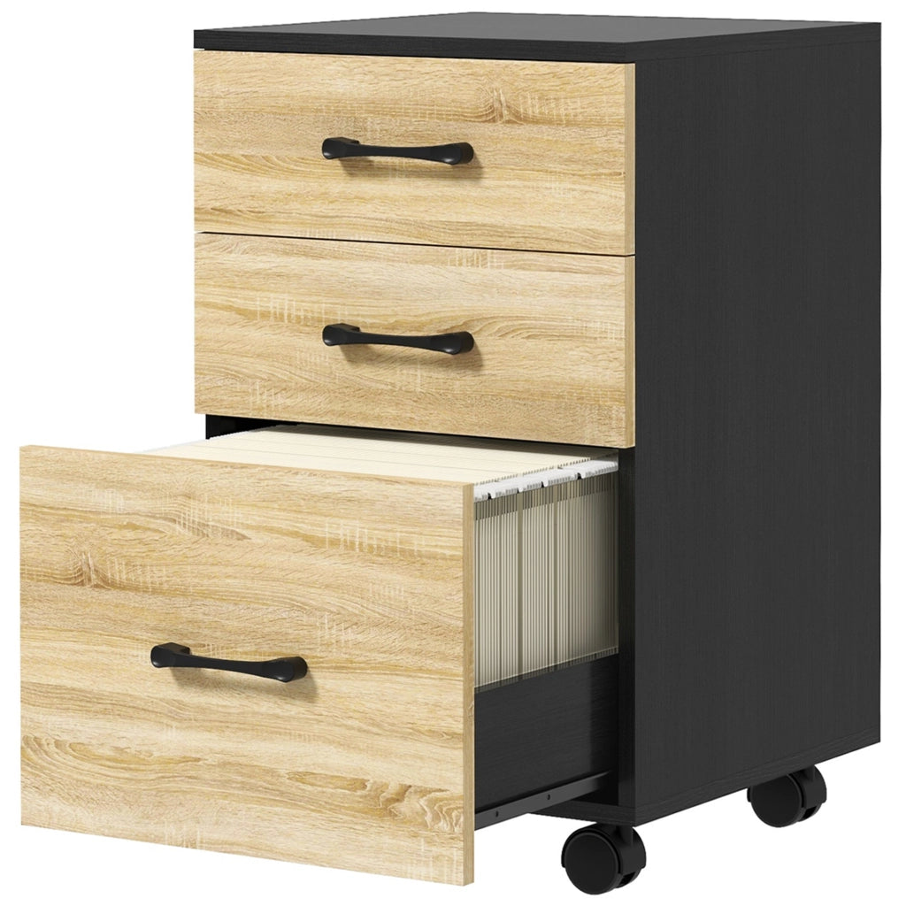 Scrivania con cassetti e ruote ¨C zephmum ¨C quercia e nero 40x42x65 cm