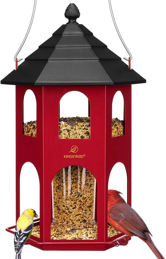 Cassa Cibo Metallica Sospesa per Uccelli Selvatici, Facile da Pulire e Riempire, Abitino per Uccelli per Giardino e Balcone, Rosso