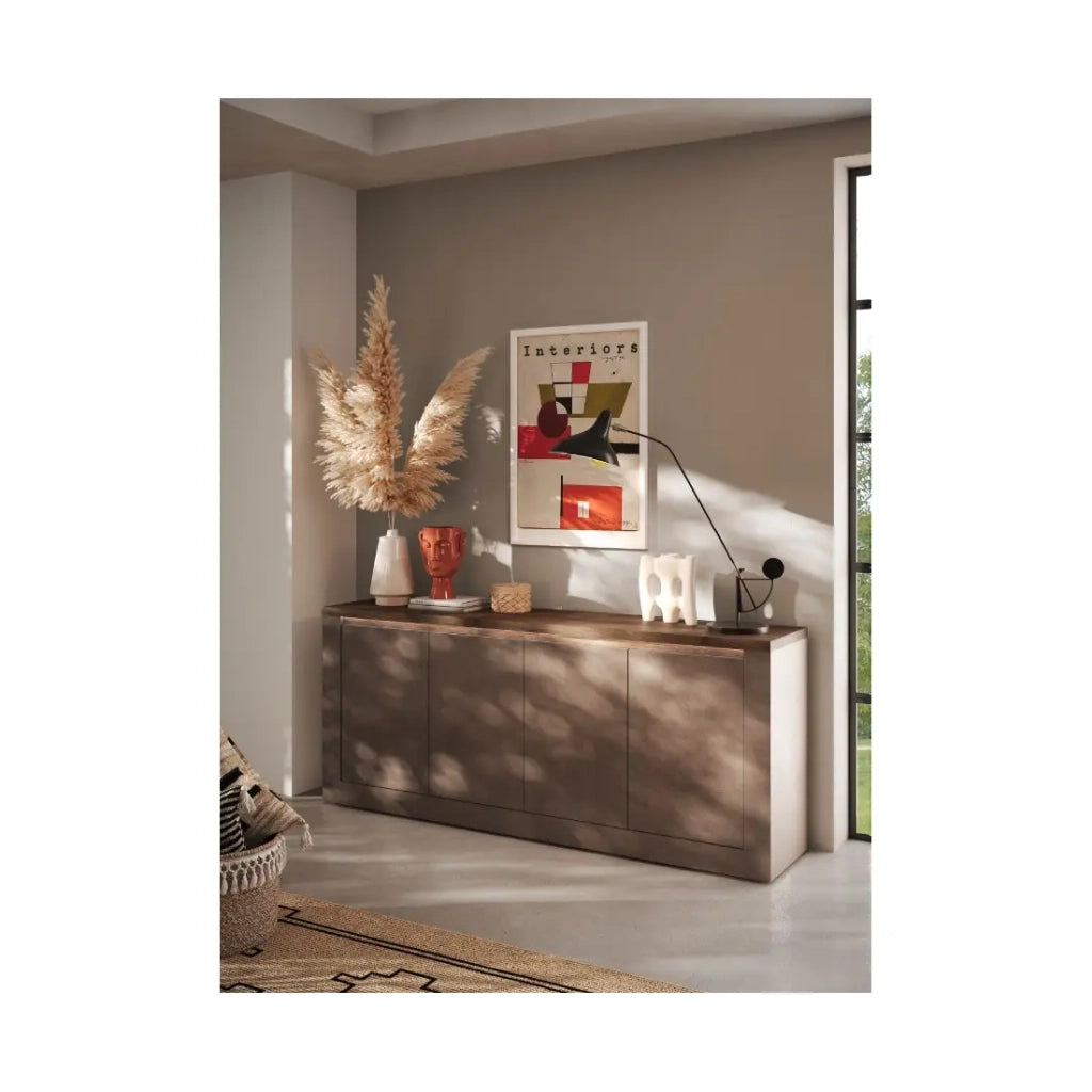 Buffet SASHA – 4 porte con LED – Bronzo e piano in legno Mercurio