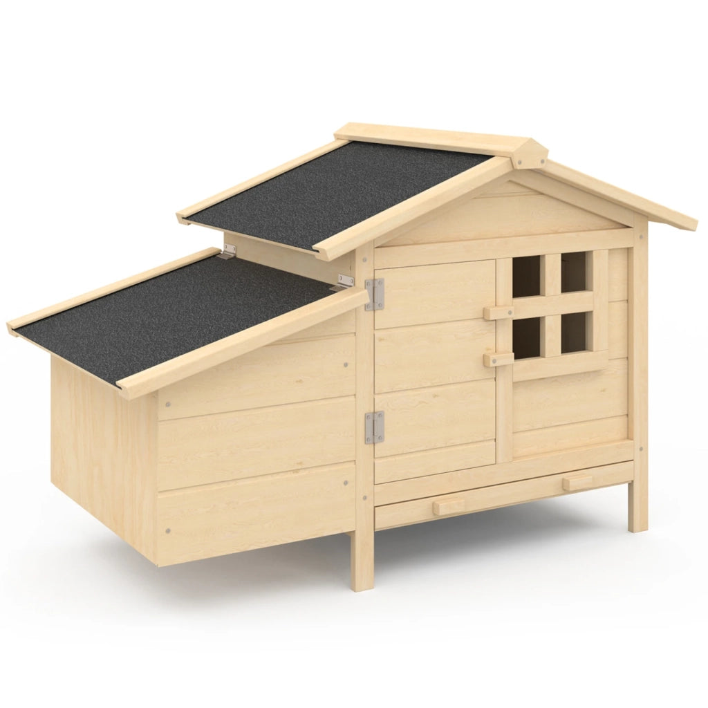 IDMarket - Pollaio e conigliera in legno su palafitte con nido e cassetto raccoglitore di escrementi per 2 galline