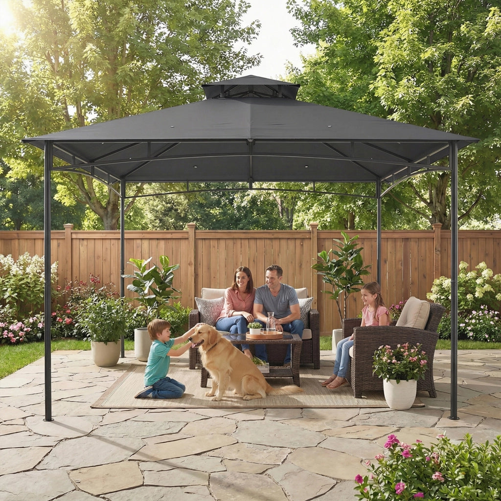Gazebo 3x3m ¨C zephmum ¨C Grigio Scuro Doppio Tetto