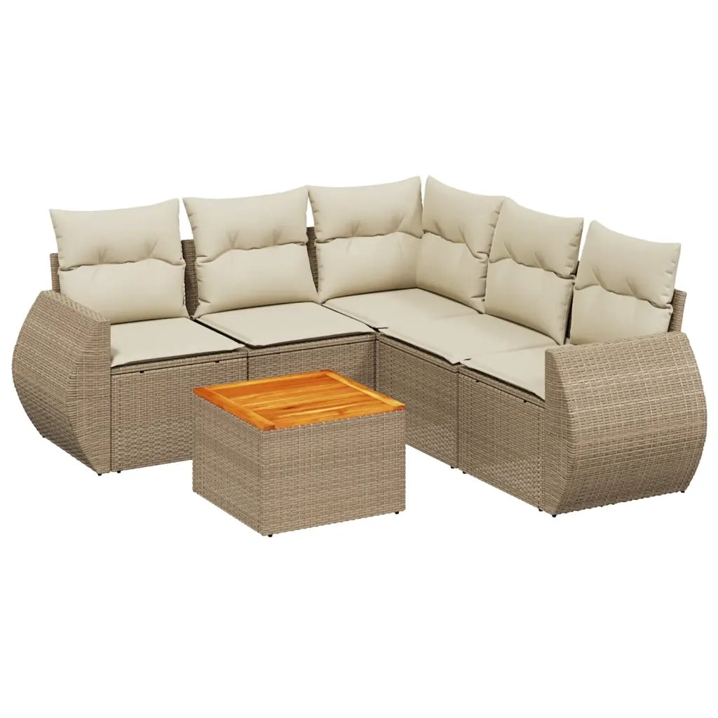 Set Divano da Giardino 6 pz con Cuscini Beige in Polyrattan