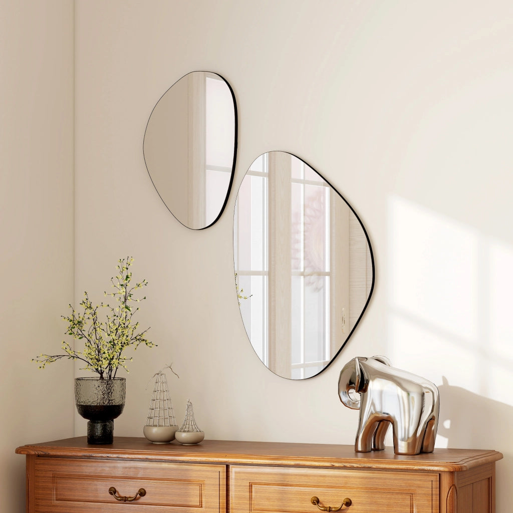 Specchi da Parete 2 Pezzi ¨C zephmum ¨C Nero, Metallo, 70x46 e 49.5x31 cm