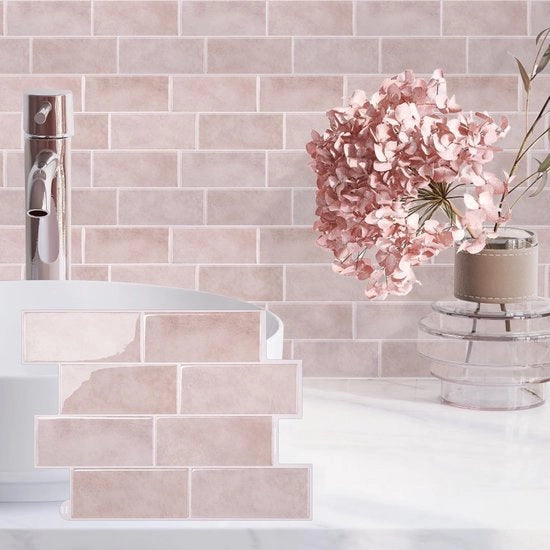 Tegel Stickerecce 3D in Marmo Rosa - Adesivi per Parete Autoadesivi - Finestre Acquaprose - 10 Pezzi - Facili da Applicare - Adatti per Superfici Liscie