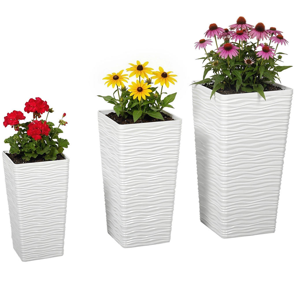 Vasi da Giardino Impilabili con Motivo Ondulato ¨C Zephmum ¨C Plastica Bianco 42/55/65 cm