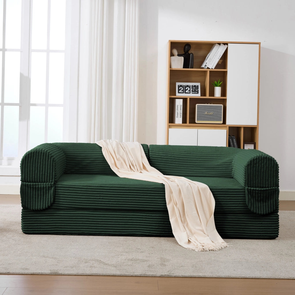 Divano Letto Convertibile 2 Posti con Schienale Imbottito, Divano Basso in Velluto Verde