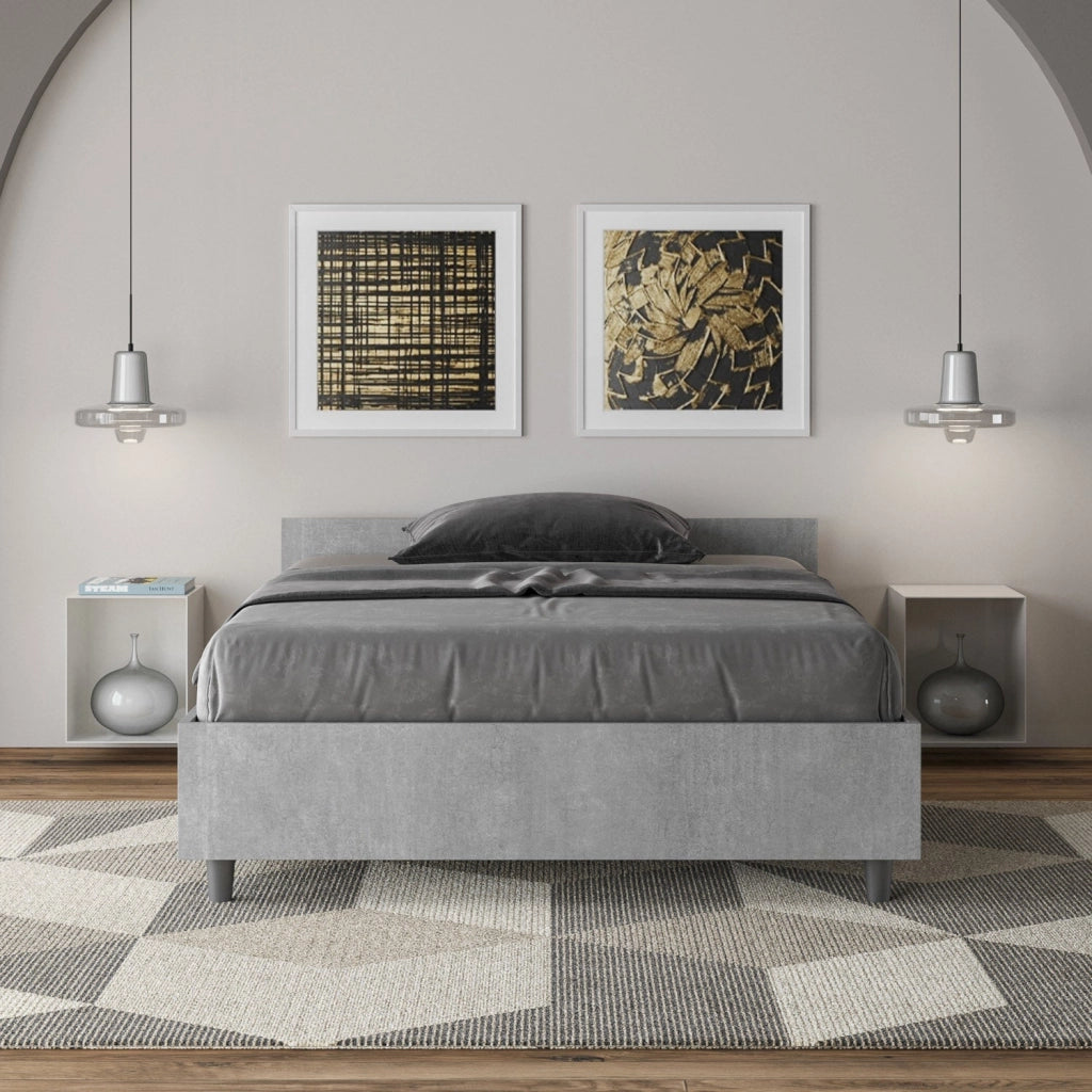 Letto 1 Piazza e Mezzo 120x200 cm con Rete e Contenitore Nuamo Grigio