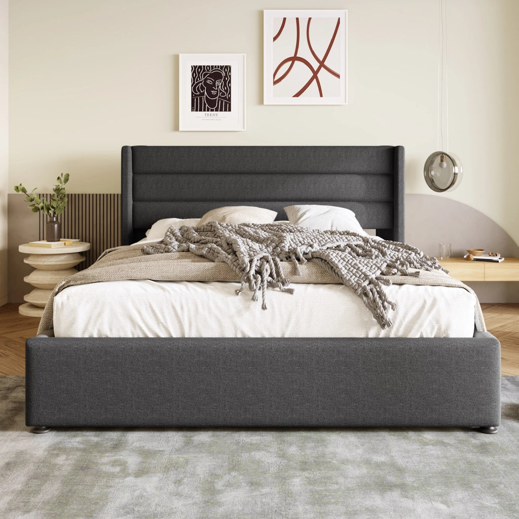 LETTO Contenitore 160x200 cm in lino grigio