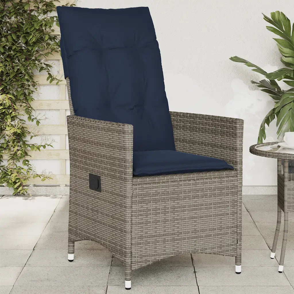 Sedia da giardino reclinabile con cuscini grigia in polyrattan 365642