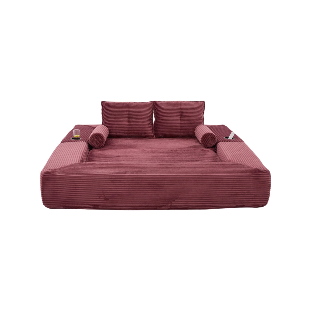 Divano Letto 2 Posti ¨C MINIMAL ¨C Tessuto a Coste, Cuscini Memory, con Tasche e Portabicchieri