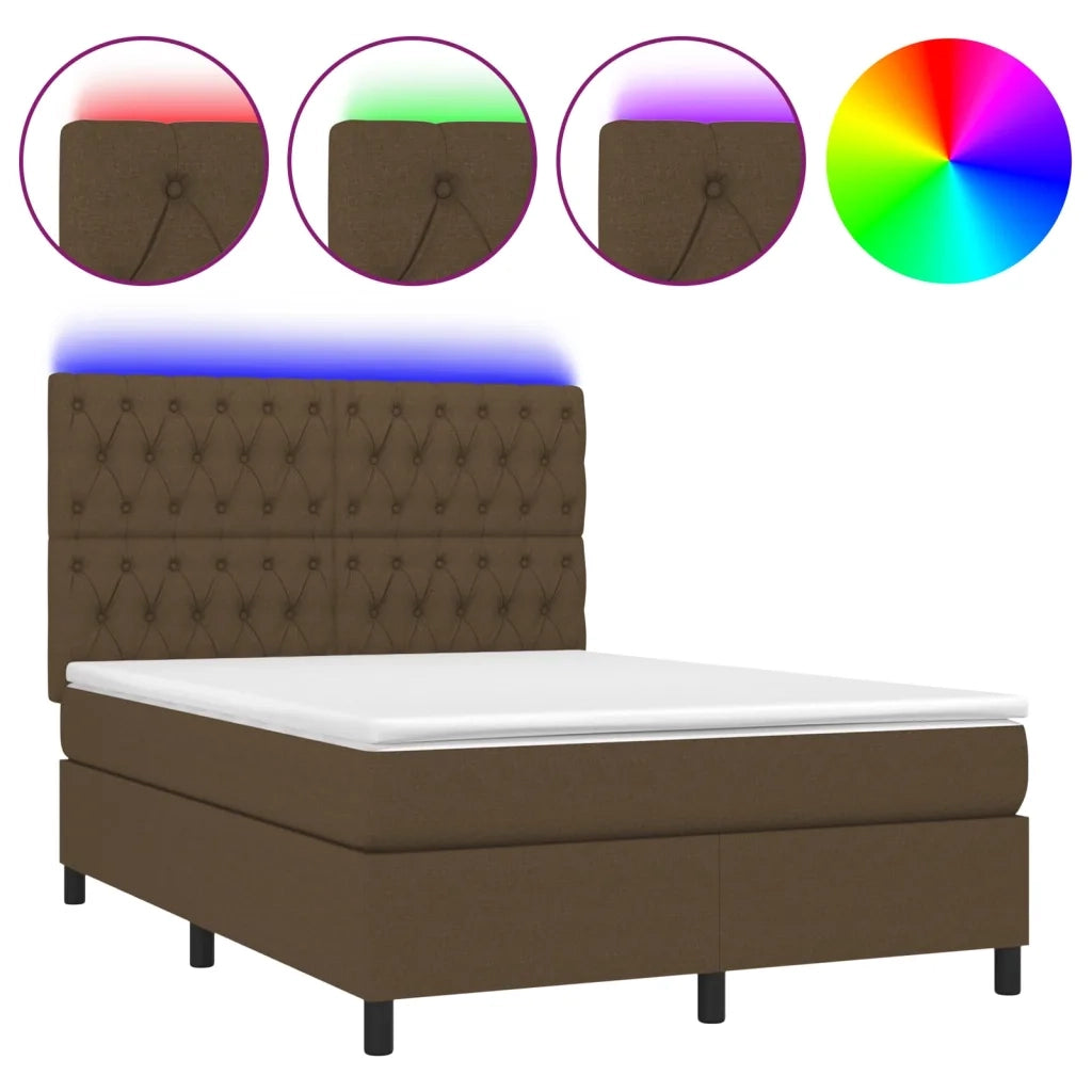 Letto a Molle Materasso e LED Marrone Scuro 140x200 cm Tessuto 3135120