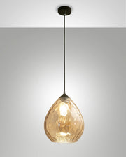 Lampada a Sospensione Gisella in Vetro Soffiato Ambra con Struttura in Metallo - Elegante Illuminazione d'Interni Ø260mm Attacco E27
