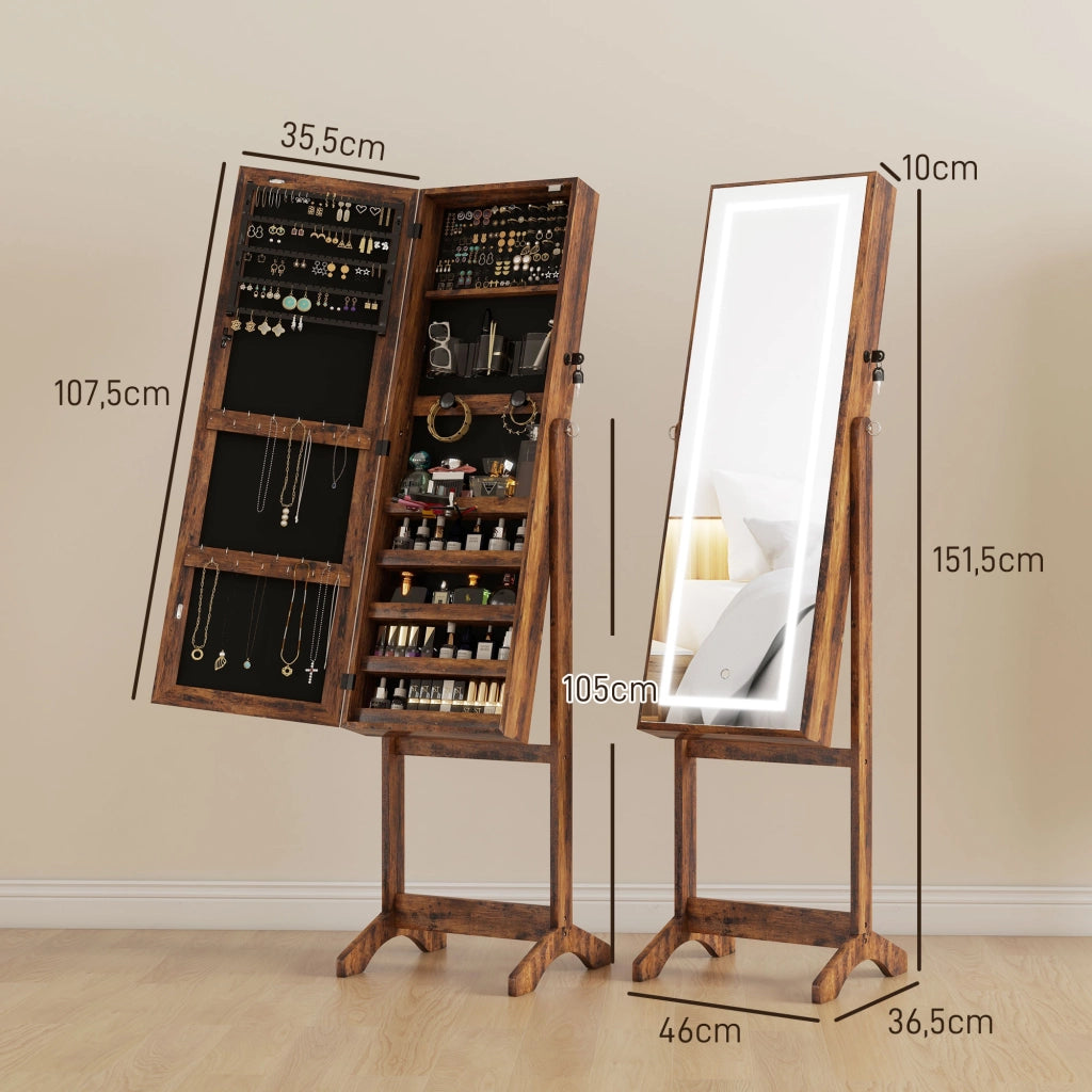 Specchio Cassettiera con Luci LED ¨C Minimal ¨C Marrone 60x40x138
