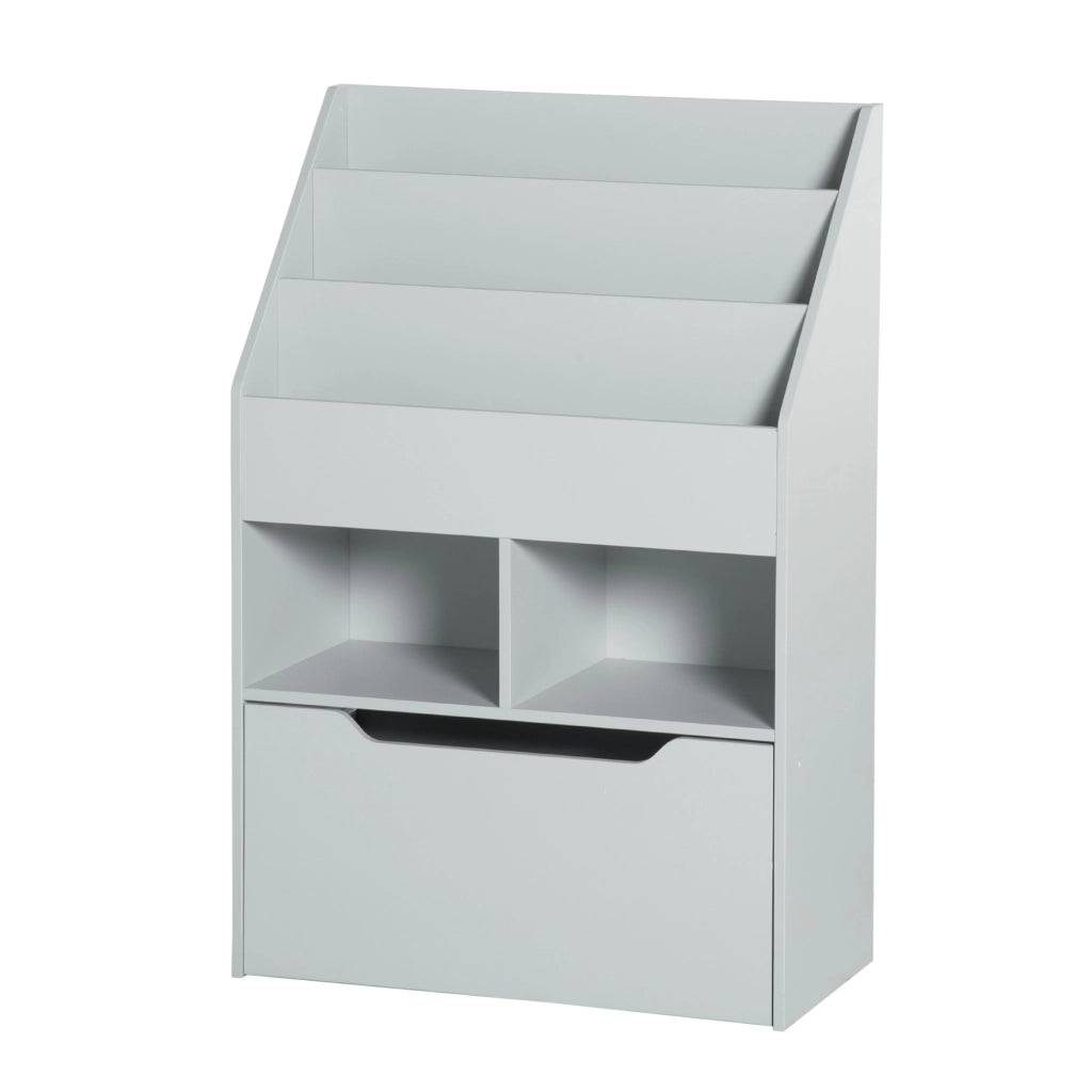 Libreria per Bambini con 3 Ripiani, 2 Cubi e Cassetti con Ruote ¨C Minimal ¨C 60x30x90 cm Grigio