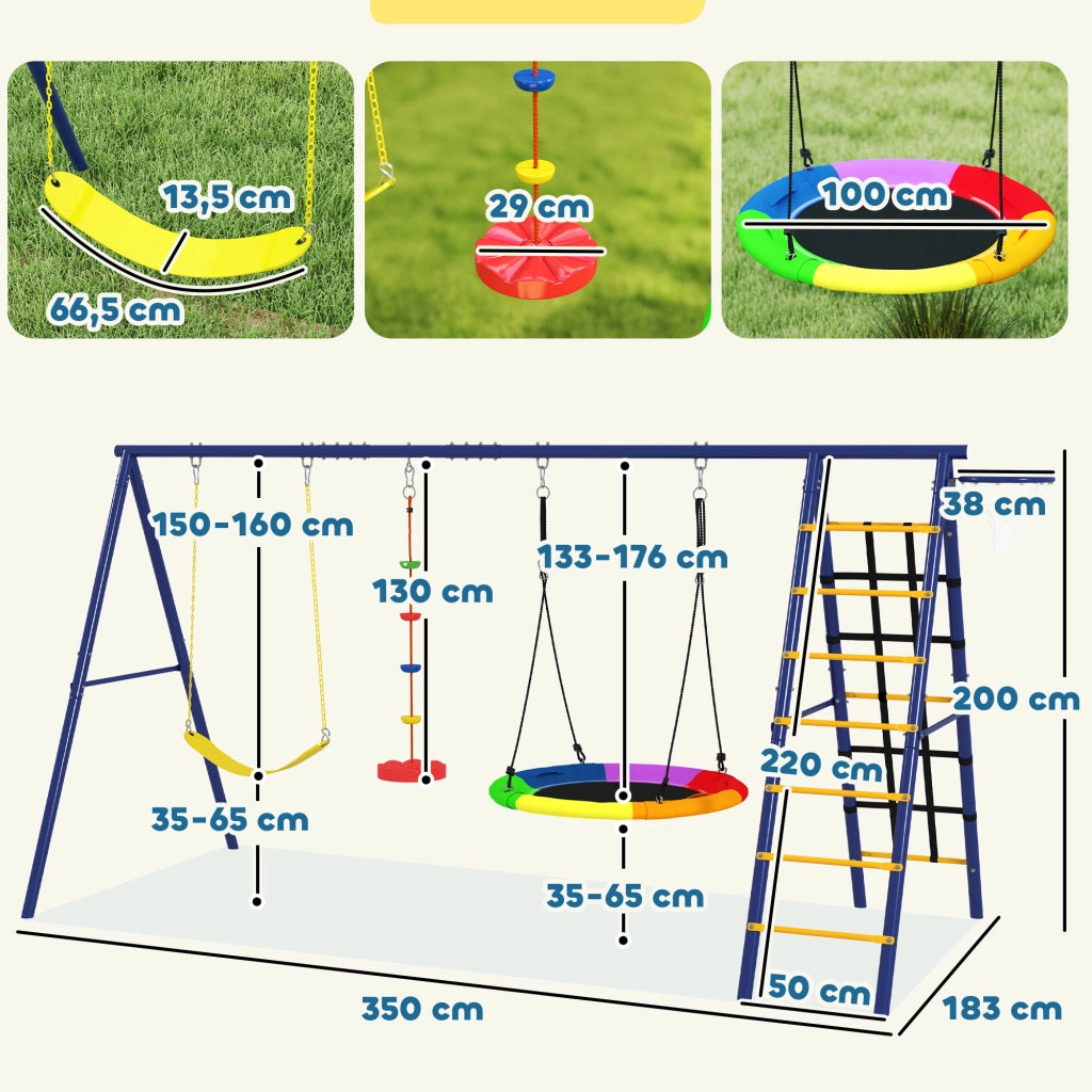 Set Gioco Giardino 6 in 1 con Altalene, Canestro e Reticolato ¨C Minimal ¨C Multicolore
