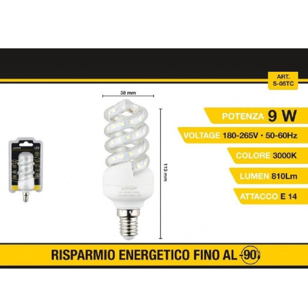 Trade Shop - Lampadina Led A Spirale E14 9 W Luce Bianca Fredda Calda Naturale 56d S-05t -