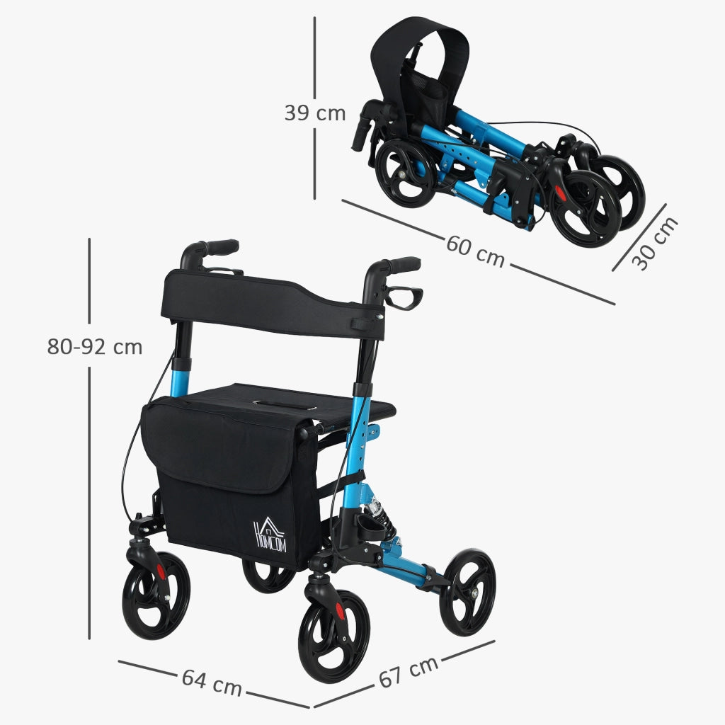 Deambulatore Pieghevole con Sedile e Ruote ¨C Minimal ¨C Altezza Regolabile, Blu e Nero