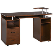 Scrivania per Computer con Cassetti e Libreria ¨C Minimal ¨C Marrone, Legno, 120x55x85cm