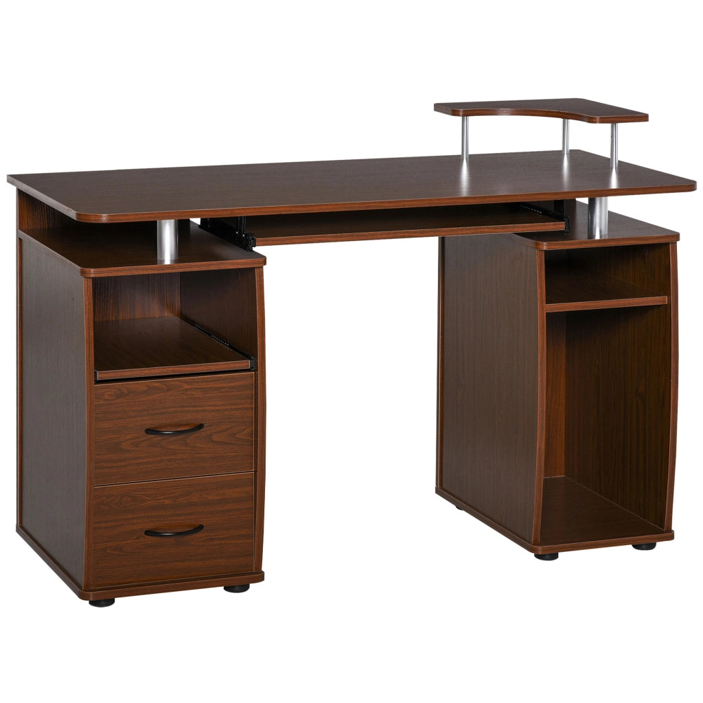 Scrivania per Computer con Cassetti e Libreria ¨C Minimal ¨C Marrone, Legno, 120x55x85cm