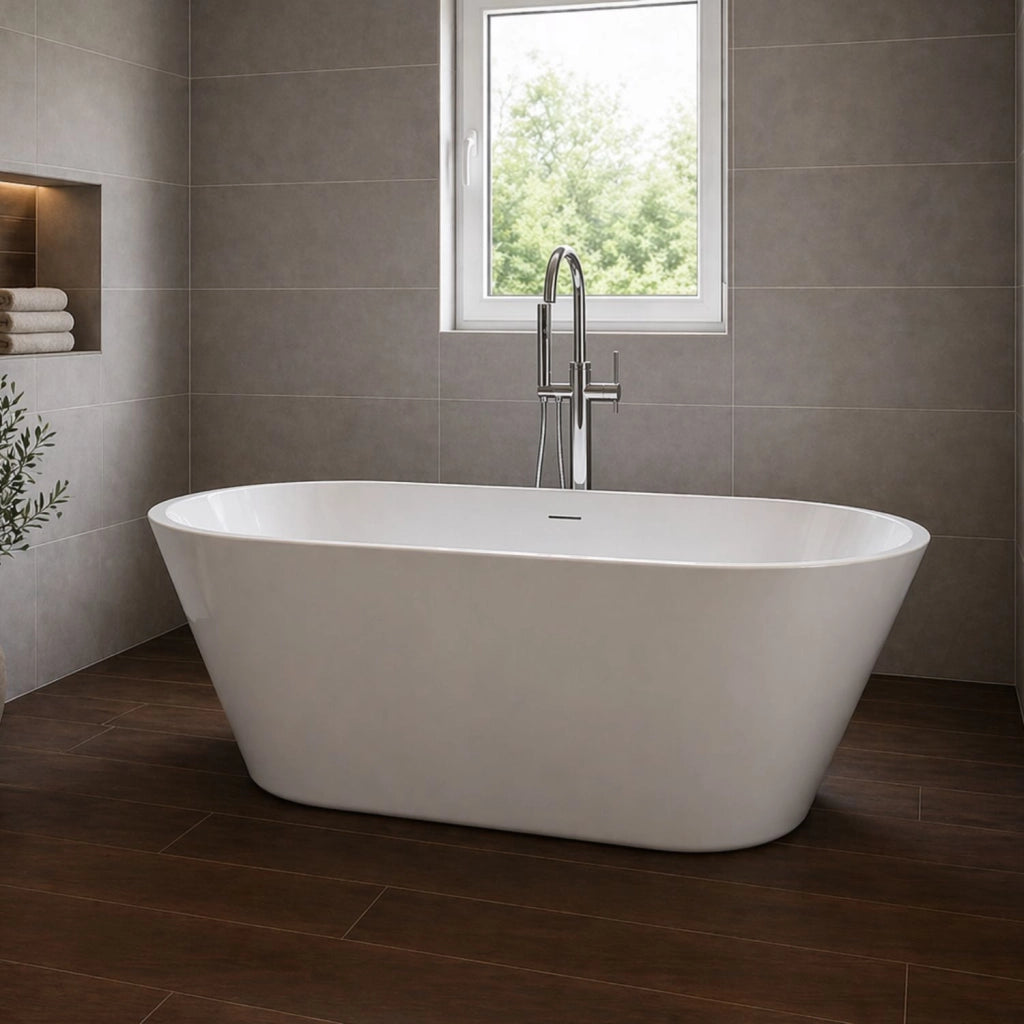 Vasca da bagno free standing ovale acrilico bianco lucido 138 x 57 x 75 cm
