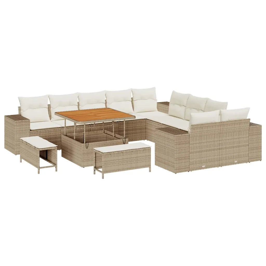 Set Divano da Giardino 13 pcs Beige e Crema polyrattan