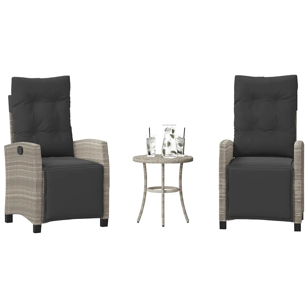 Set da Bistr¨° 3 pz | Set Salotto da Giardino con Cuscini Grigio Chiaro in Polyrattan