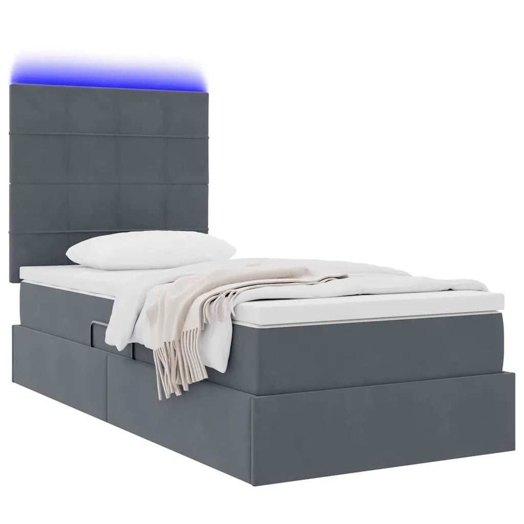 Letto con contenitore e LED Grigio scuro 90 x 200 cm Velluto