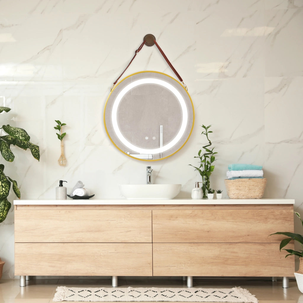Specchio LED da Parete Picerno Ø60 cm Cornice Dorata pro.tec