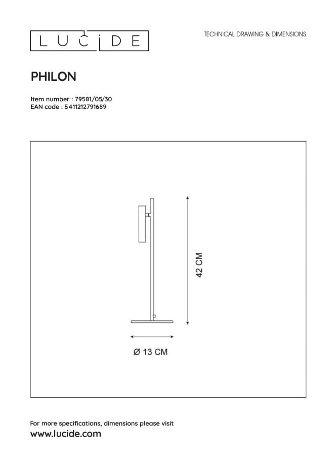 Lampada da scrivania Lucide Philon LED 4,5W 3000K nera