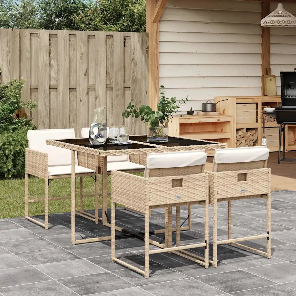 Set da Pranzo da Giardino 5 pz con Cuscini Beige in Polyrattan