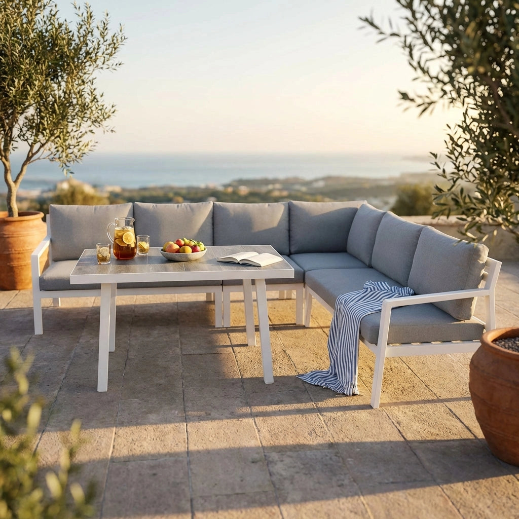 Salotto angolare da giardino con cuscini e tavolino - TRIESTE