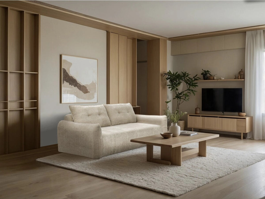 Divano dritto in tessuto texturizzato "Silvano" - 3 posti - Beige