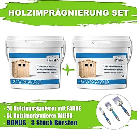 Kit di impregnanti per legno - 5 litri di colore BIANCO+ 5 litri di impregnante di colore MOGANO