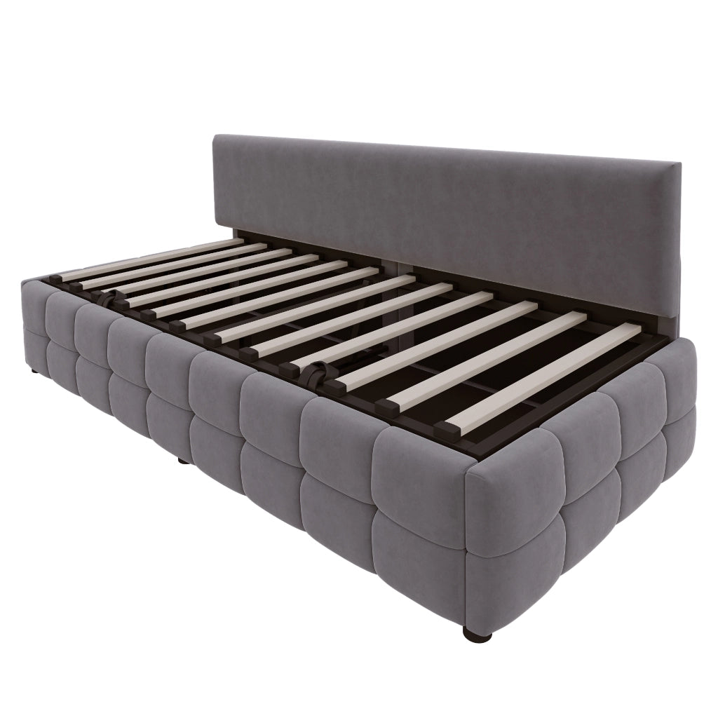 LETTO imbottito con contenitore idraulico 90x200 cm velluto grigio