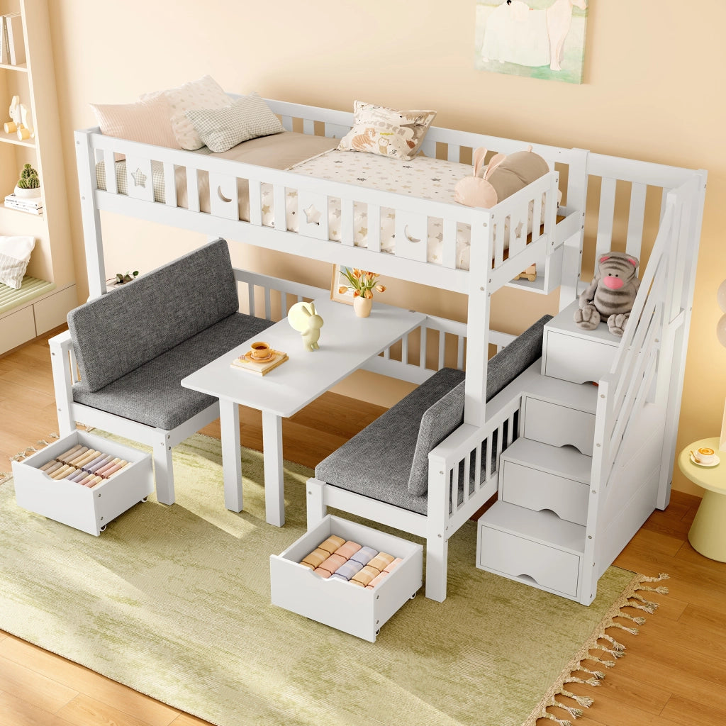 LETTO A CASTELLO multifunzionale 90x200 cm con scrivania, bianco