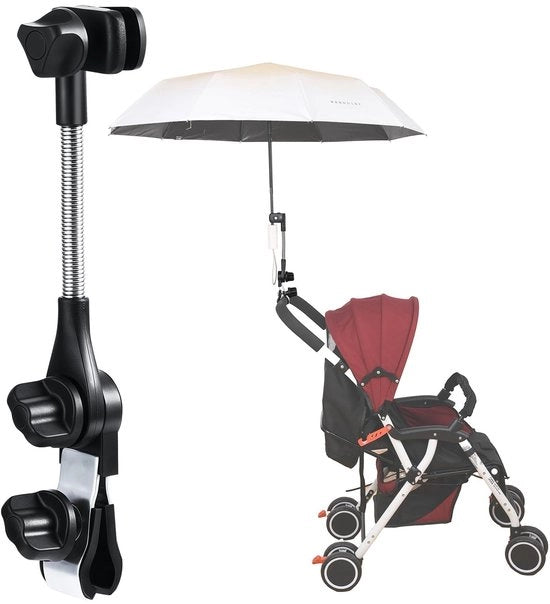 Parapluhouder Universale 360 Gradi Flessibile con Clip a Molla per Stroller, Ombrellino per Bambini, Regolabile e Adattabile