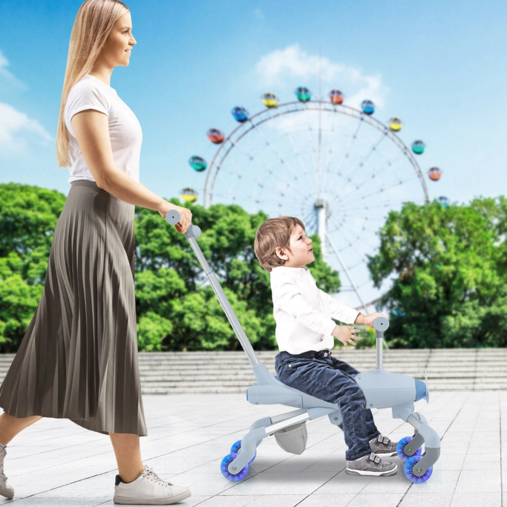 Auto a spinta per bambini di 18-60 mesi con luci a LED maniglia rimovibile e regolabile, Giocattolo scorrevole Blu