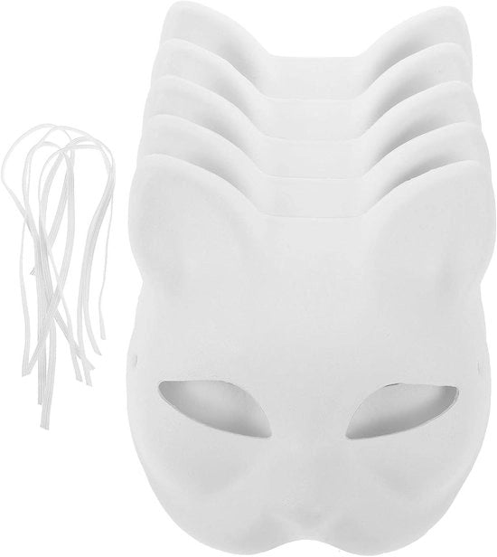 Set di 5 maschere da gatto bianche per Halloween e cosplay - Maschere DIY per decorare o dipingere