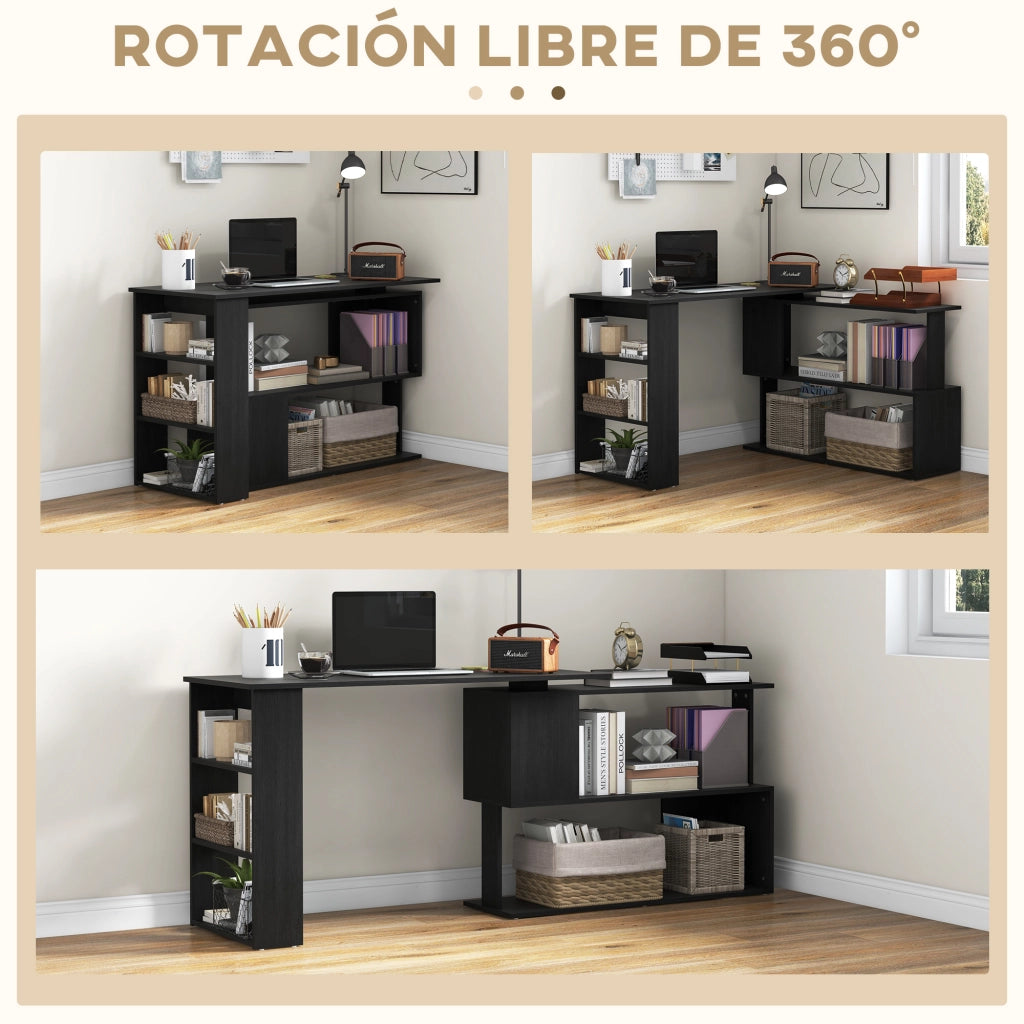 Scrivania angolare con libreria ¨C Minimal ¨C Nero 120x110x74,5 cm