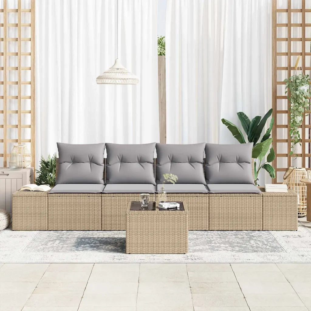 Set di divani 5 pcs Beige e Grigio Chiaro polyrattan